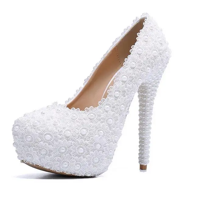 

2019 Women Shoes Wedding Bridal Platform High Heel Ivory White Crystal Peep toe Bride Bridesmaid ladies Prom Pumps
