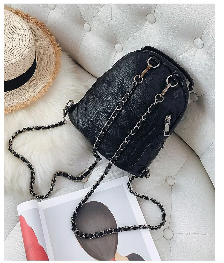 Female Backpack Fashion Mini Chain Backpack Small Black Soft Pu Leather Shoulder Bag Travel School Bags Teenage Girls Handbag Mochila (23)