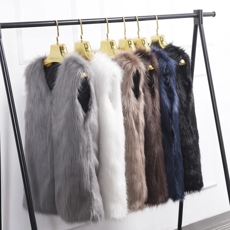 

MJ-123 New Fashion women clothing 2018 winter long imitation fox fur vest vest warm Furry Vest faux fur jacket