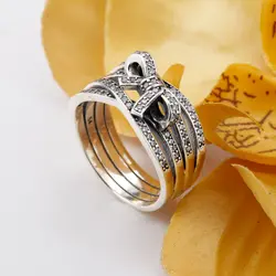 Настоящее серебро 925 проба Прекрасный милый бантик кольца романтический для свадебное кольцо для женщин ювелирные украшения