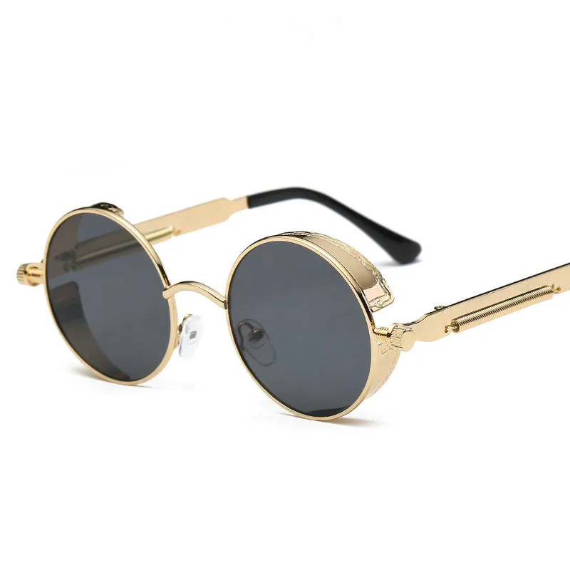 Стимпанк Для мужчин солнцезащитные очки Винтаж металлический Для мужчин солнцезащитные очки с зеркальным покрытием, Для женщин круглые солнцезащитные очки в стиле ретро UV400 оттенков - Цвет линз: Gold Gray