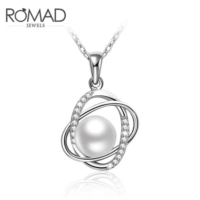 

ROXI ROMAD Brand High Quality White Gold Color Crystal Pearl Pendant Necklace For Women Luxury Wedding Bridal Jewelry Party Gift
