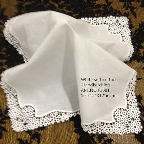Набор из 12 Модные женские платки 12 "x12" белый хлопок Sweet Heart платок кружевной кант носовой платок для свадебные туфли