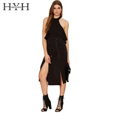 HYH HAOYIHUI Solid Black Women Bodysuits Crew Neck Sleeveless Off Shoulder Brief Vintage Rompers Off Shoulder Sexy Bodysuits black cut out crew neck long sleeves bodysuits