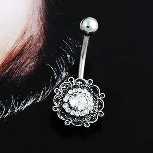 24pcs Sexy Retro Flower Crystal Navel Belly Button Ring Bar Body Piercing Jewelry | Украшения и аксессуары