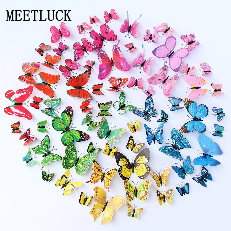 

12pcs /set multi-color 3d wall stickers PVC simulation butterfly Wedding garden TV background wall children's room decoration