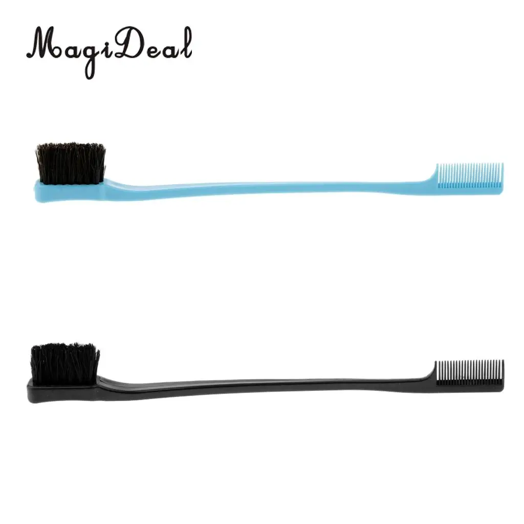 Double Sided Edge Control Hair Brush Comb Combo Pack 2 Pieces Blue/Black