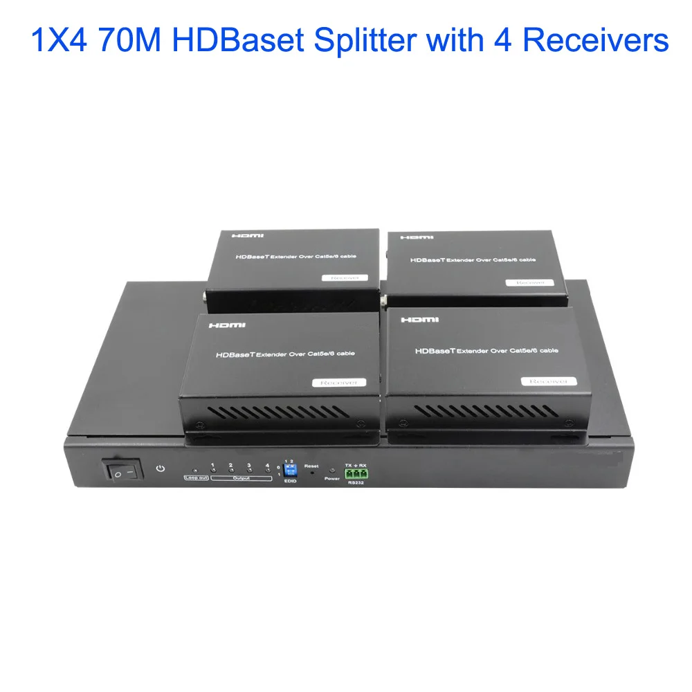 HDMI передатчик с 4 приемниками и поддержкой RS232 Pass through 1x4 70M|Кабели HDMI| |