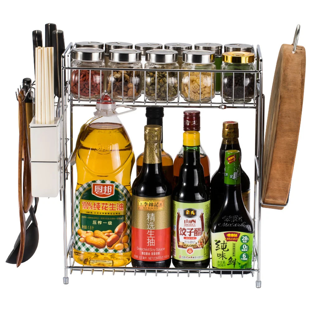  Stainless steel Kitchen shelf floor metal 2 layer seasoning shelf storage rack multifunctional kitc - 32910955281