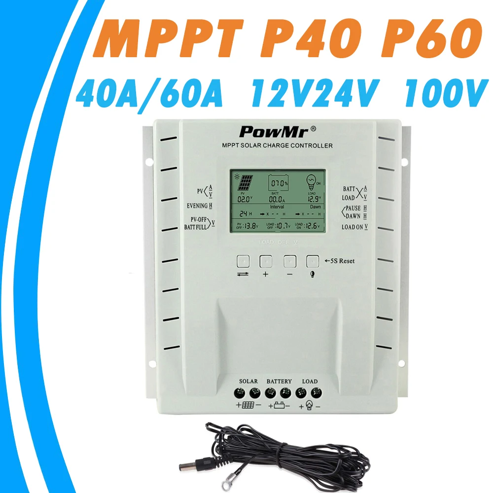 PowMr MPPT 40A 60A 12 В 24 в Солнечный контроллер заряда для Max 100 солнечная панель Вход с