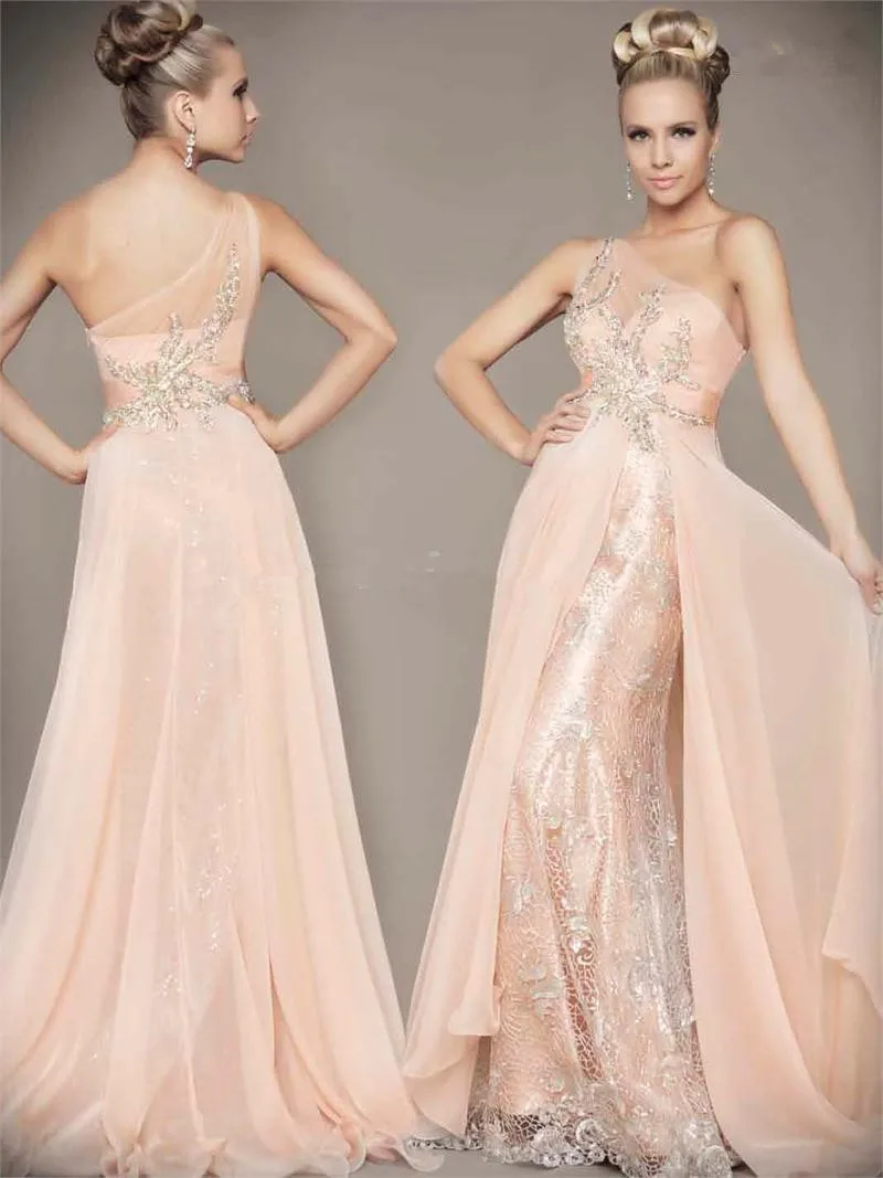 

free shipping 2018 maxi long pink New Sexy gorgeous crystal beaded one-shoulder lace Pageant prom party gown bridesmaid dresses
