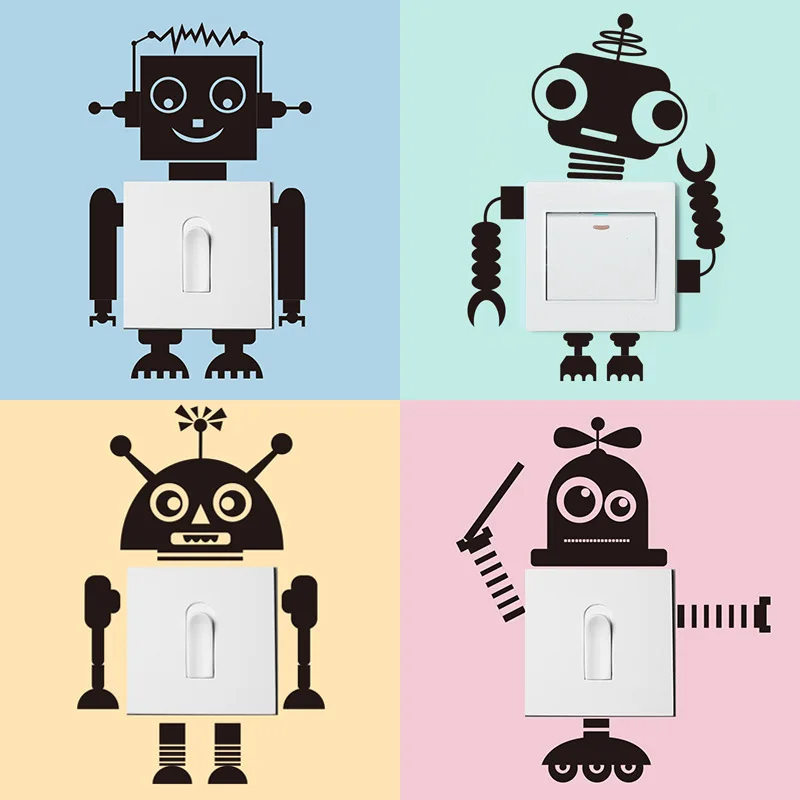 

Creative Robot Vinyl Switch Sticker Personality Cartoon Robot Wall Stickers for Kids Rooms Boy's Bedroom Living Room Home Decor