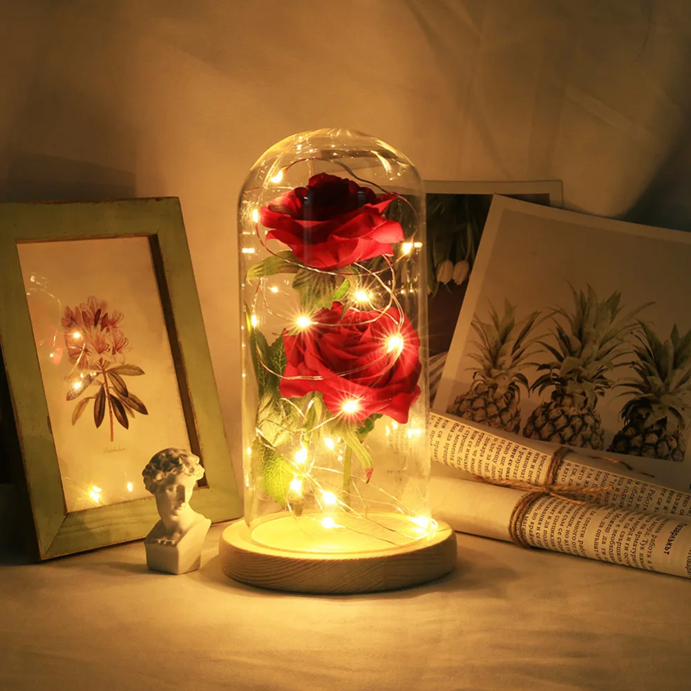 

LED Beauty Rose and Beast Battery Powered Red One&Two Flower String Light Desk Lamp Romantic Valentine's Day Birthday Gift