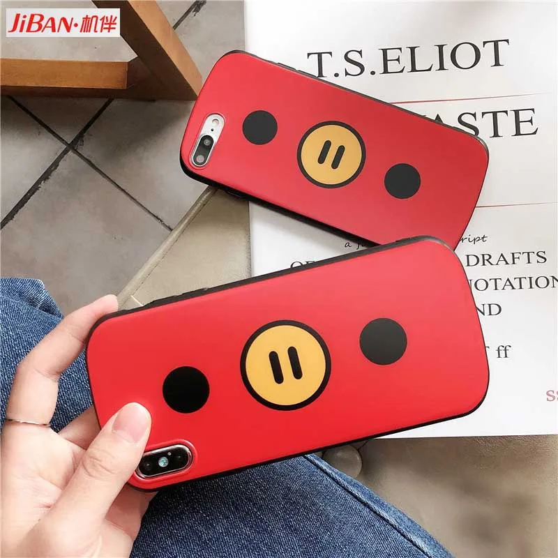 JIBAN Cartoon Cute pig Phone Case for apple iphone 8plus red soft shell 6 6s 6plus 7 7plus X XR XS MAX Back Cover |