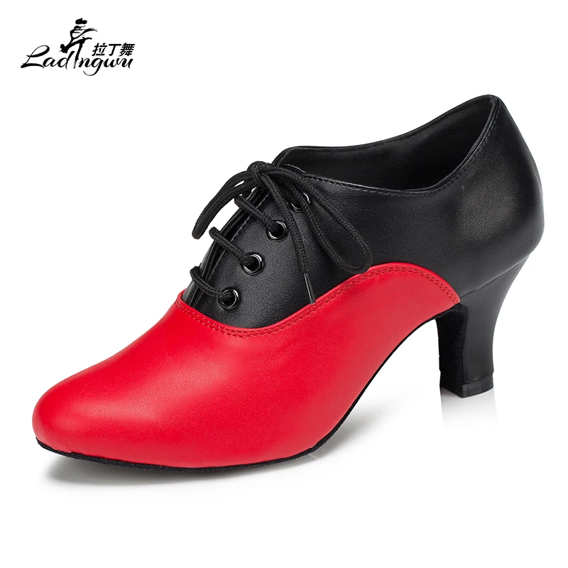 Ladingwu/Новинка года; обувь из микрофибры и синтетической кожи с закрытым носком; обувь для танцев; цвет красный, черный; женская обувь для латинских танцев