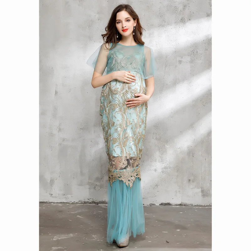 

Pregnant Women Elegant Dress Lace Photography Shoot Ankle-Length Mermaid Long Dress for Photo Shooting Props Dress Embroidery