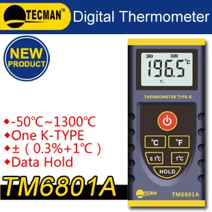 

TECMAN TM6801A Hot selling -50~1300C,+/-(0.3% +1C),Data hold Non-contact/ Digital Thermometer meter