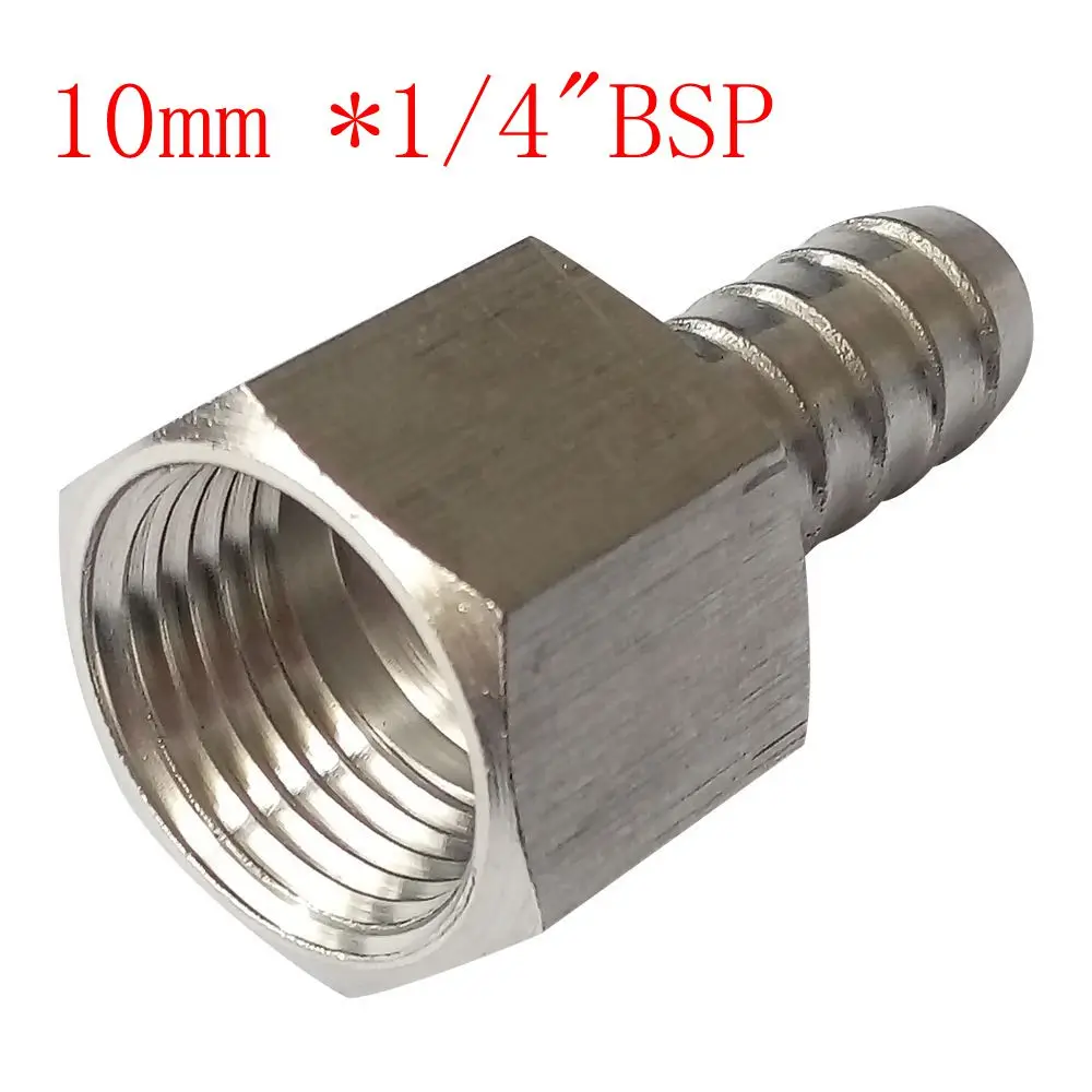 

Pack of 2 Barstock 10 mm ID Hose Barb Tail To 1/4" BSP Female Hose Barb Fitting SS 304 Stainless Steel SBSTK-FBF-B10-1/4BSP