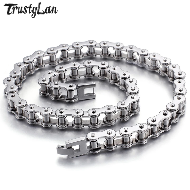 

TrustyLan New Punk Rock 11MM Wide 55CM Long Necklace Men 316L Stainless Steel Custom Mens Bicycle Biker Chain Necklace Jewelry