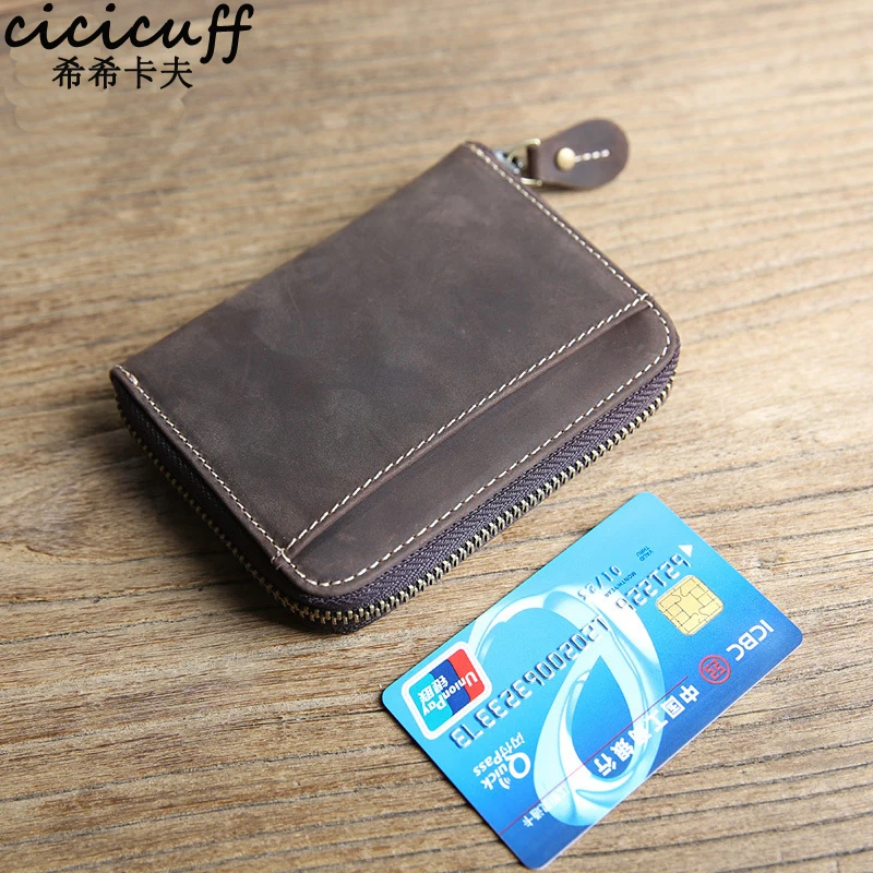 

CICICUFF Vintage Small Wallet Men Genuine Cow Leather Card Holder Wallet Zipper Coin Purse for Women Change Purse Money Bags