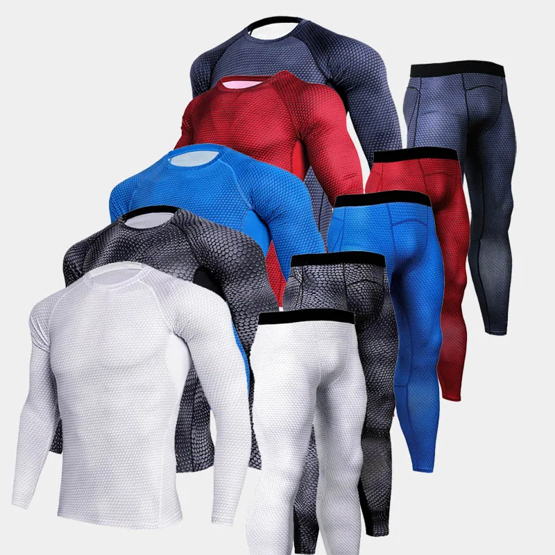 

2019 rashguard MMA compression clothing union suit Tops & Tees base layer leggings men set Bodybuilding crossfit T-Shirt 3XL