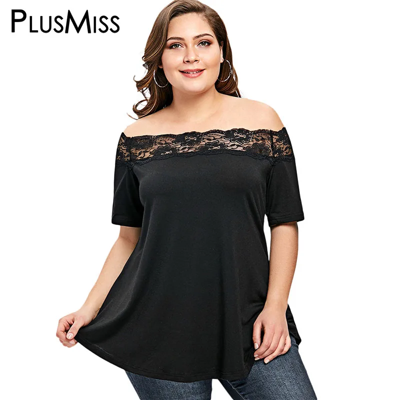 Buy PlusMiss Plus Size 5XL Sexy Black Lace Off The