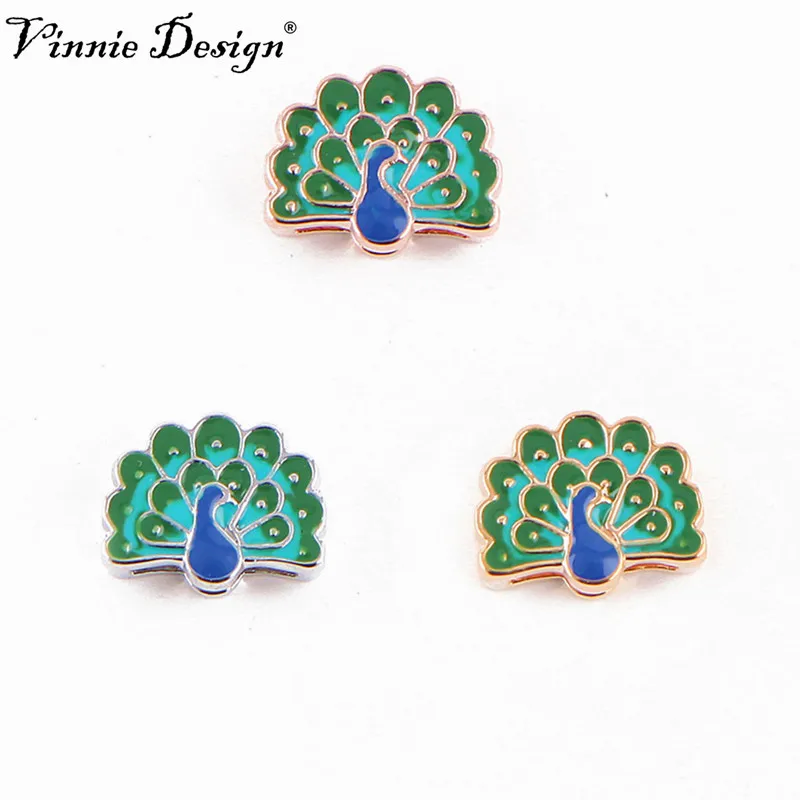 

Vinnie Design Jewelry Peacock Slide Charms for Wrap Mesh Keepers Bracelets DIY Accessories Making 10pcs/lot