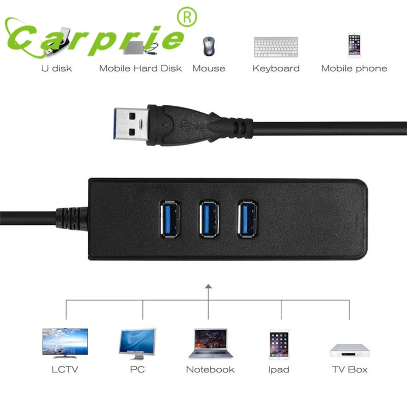 

2017 New USB 3.0 Gigabit Ethernet Lan RJ45 Network Adapter 3-Port Hub to 1000Mbps For PC High Quality Wholesale Price_KXL0410