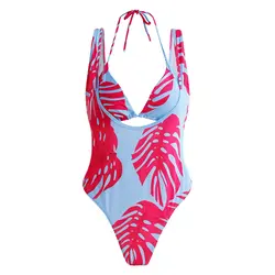 Женское эластичное печатное кружево-up Bohemia Backless Sexy Bikini Set трусики с рукавом из двух частей купальный костюм Купание пляжная одежда