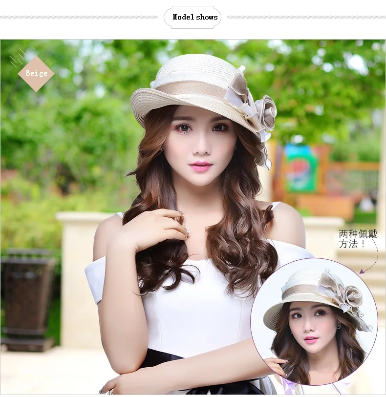 2018 New Spring Summer Straw Sun Hat Ladies Curling Sun Beach Hat Korean Sun Cap Female Flowers Summer Hat B-3144