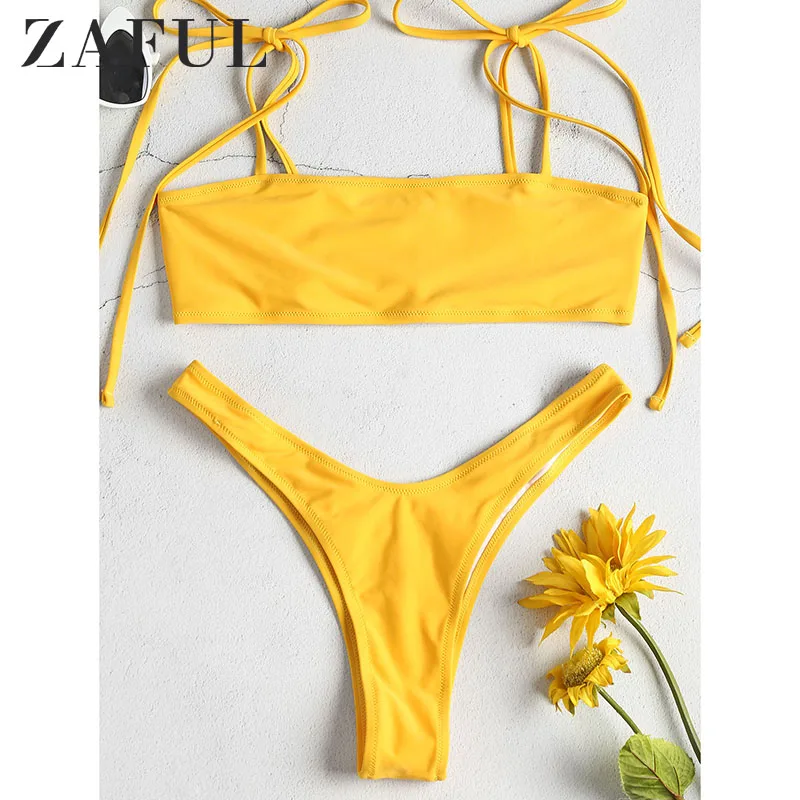  ZAFUL Tie Shoulder Starfish Print Bikini Set High Cut Bikini 2019 High Waist Swimwear Women Spaghet