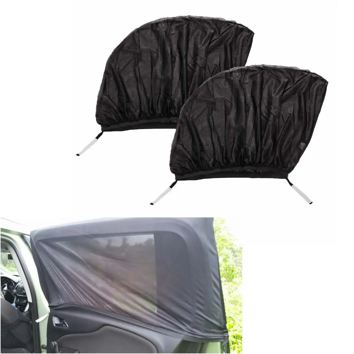 2Pcs Universal Sun Shade Socks Mesh Car Rear Side Seat Window Cover