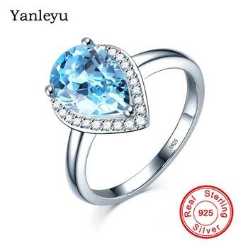 

Yanleyu Water Drop Blue Crystal CZ Stone Wedding Engagement Rings for Women Solid 925 Sterling Silver Finger Ring Jewelry PR115