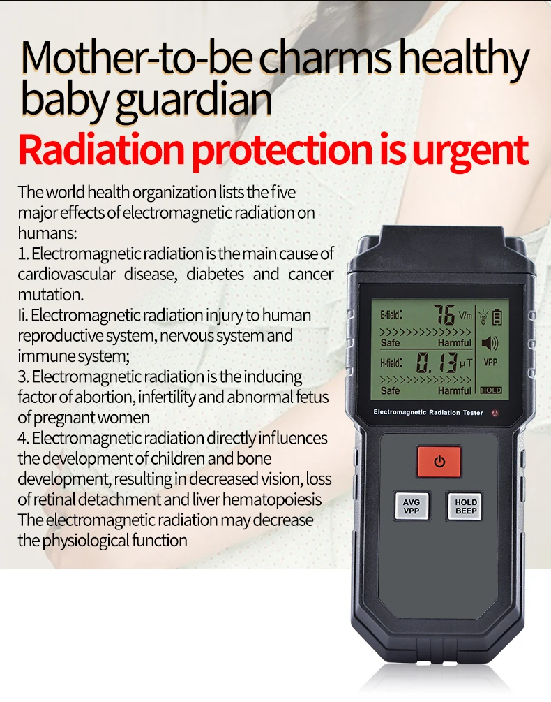 

MT525 Electromagnetic Radiation Tester Electric Field & Magnetic Field Dosimeter Tester Sound and Light Alarm