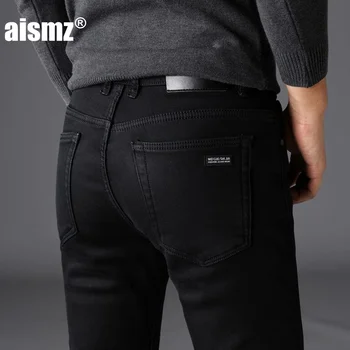

Aismz Brand Jeans Trousers Men Clothes New Black Elasticity Skinny Jeans Business Casual Male Denim Slim Pants Classic Style