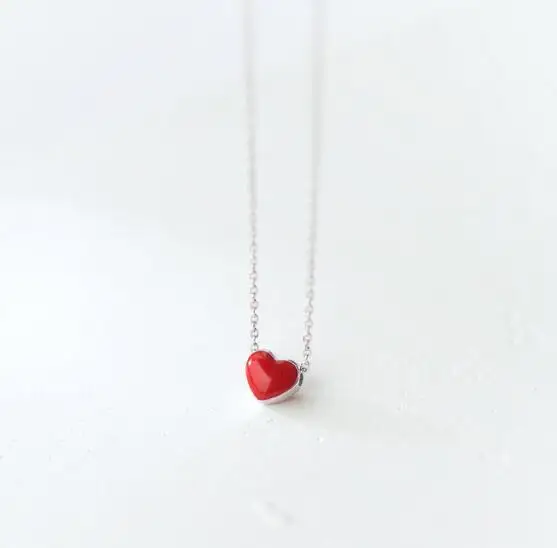 5 мм жестяное маленькое сердце) милые настоящие. 925 пробы серебряные ювелирные изделия Красное Сердце Подвески ожерелье Роло цепь GTLX1368