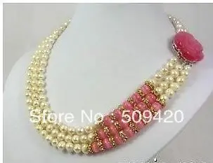 

Free Shippinghot sell ! 3 row pearl opal necklace flower clasp 18