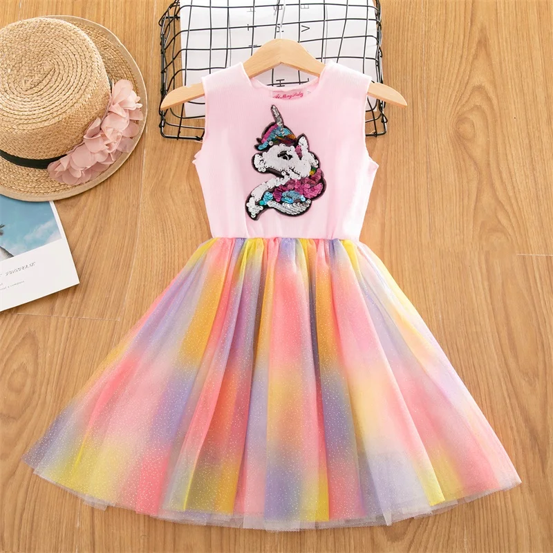 

Girls Dress Sleeveless Kids Sequined Dresses Children Clothes Unicorn Vestidos Girls Princess Dresses Kids Party Dress For Girl