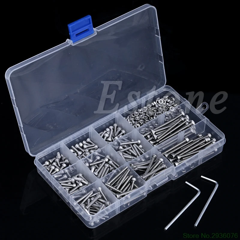 

440Pcs M3 A2 Stainless Hex Head Socket Cap Screws Nuts Assortment Kit