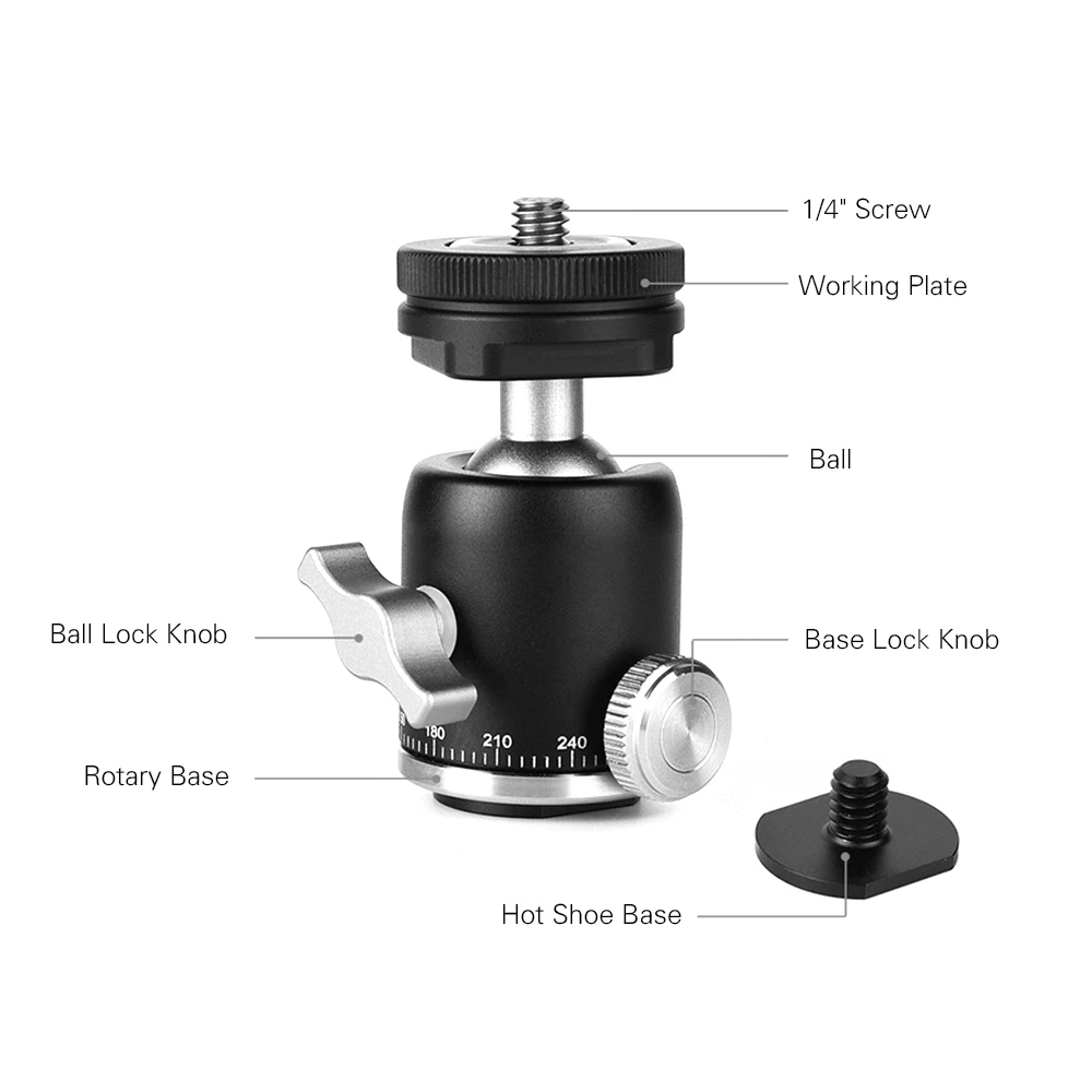Мини шаровая Головка с креплением под горячий башмак 1/4 дюйма Винт для камеры многофункциональный алюминиевый сплав панорамная головка 360 °