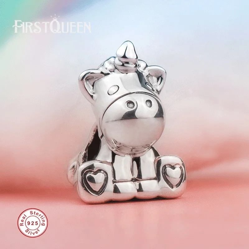 

FirstQueen 925 Sterling Silver Jewelry Animal Unicorn Charms Beads Fits Original Brand Bracelets Bangles Christmas Charm