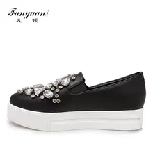 Fanyuan/известного бренда женские лоферы Сияющий нежный Стразы Топ мягкая обувь из PU искусственной кожи, круглый носок, без шнуровки, на плоской подошве, на платформе; обувь для вечеринок