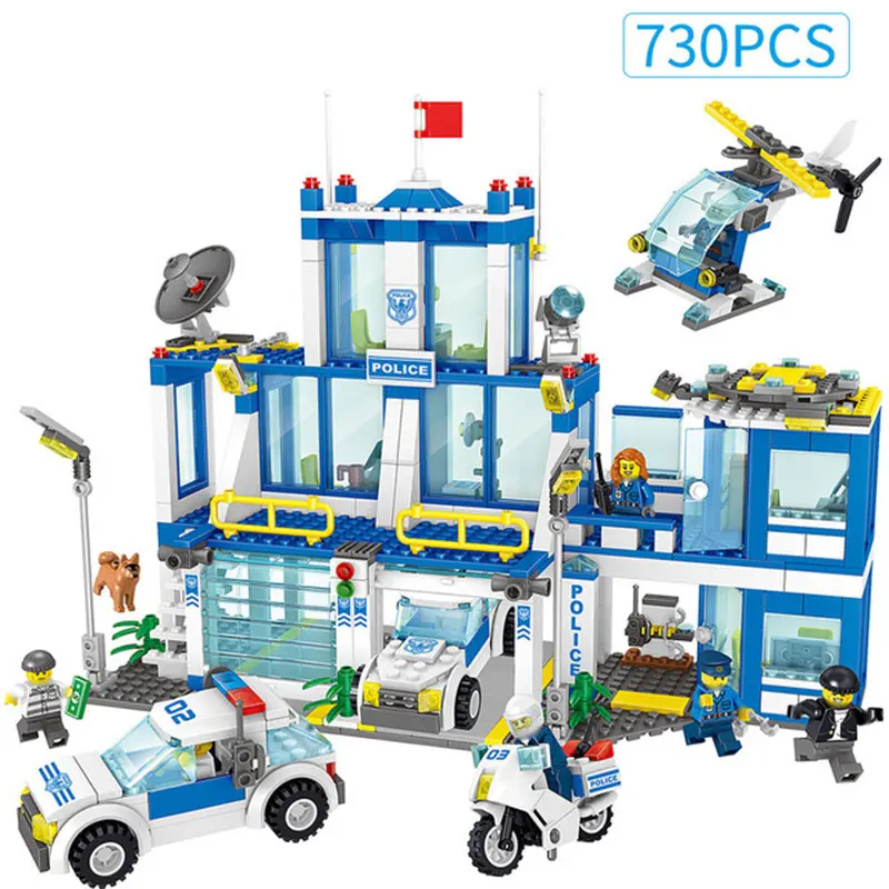 

Police Station Prison Helicopter Building Blocks For Children 730pcs Compatible Legoed City Policemen Figures Educational Toys