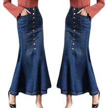 Трендовое джинсовое однобортное обтягивающее платье, расширяющееся книзу юбки женские модные длинные высокая посадка на пуговице карман спереди рыбий хвост джинсовые макси юбки# C