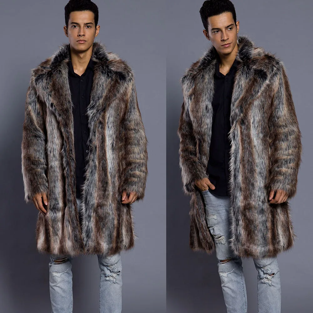 

T0798 New Fashion Winter Clothing Man Mink Fur Man long Trench Coat Faux Fur Stripe Overcoat
