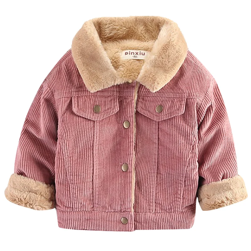 

Autumn winter children's clothing jacket boys girls warm jacket children's baby rabbit plush thick coat 2018 lapel corduroy coat
