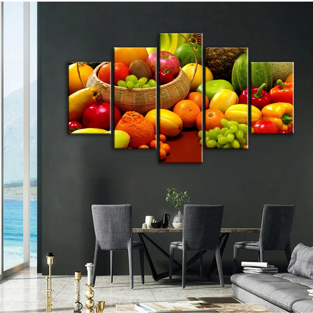 5 панелей кухня тема декоративные холст художественные принты различные фрукты реалистические модульные картины настенные картины для кухни комнаты