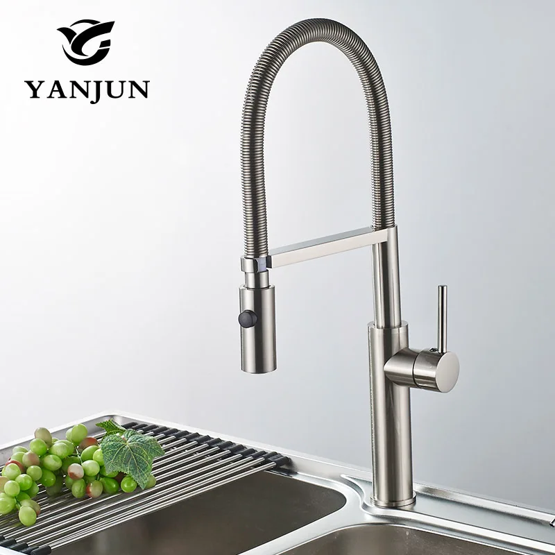 

Yanjun US Kitchen Faucet Brushed Pull Down Single Handle Basin Sink Deck Mounted Swivel Mixer Cold and Hot Water Tap YJ-6654