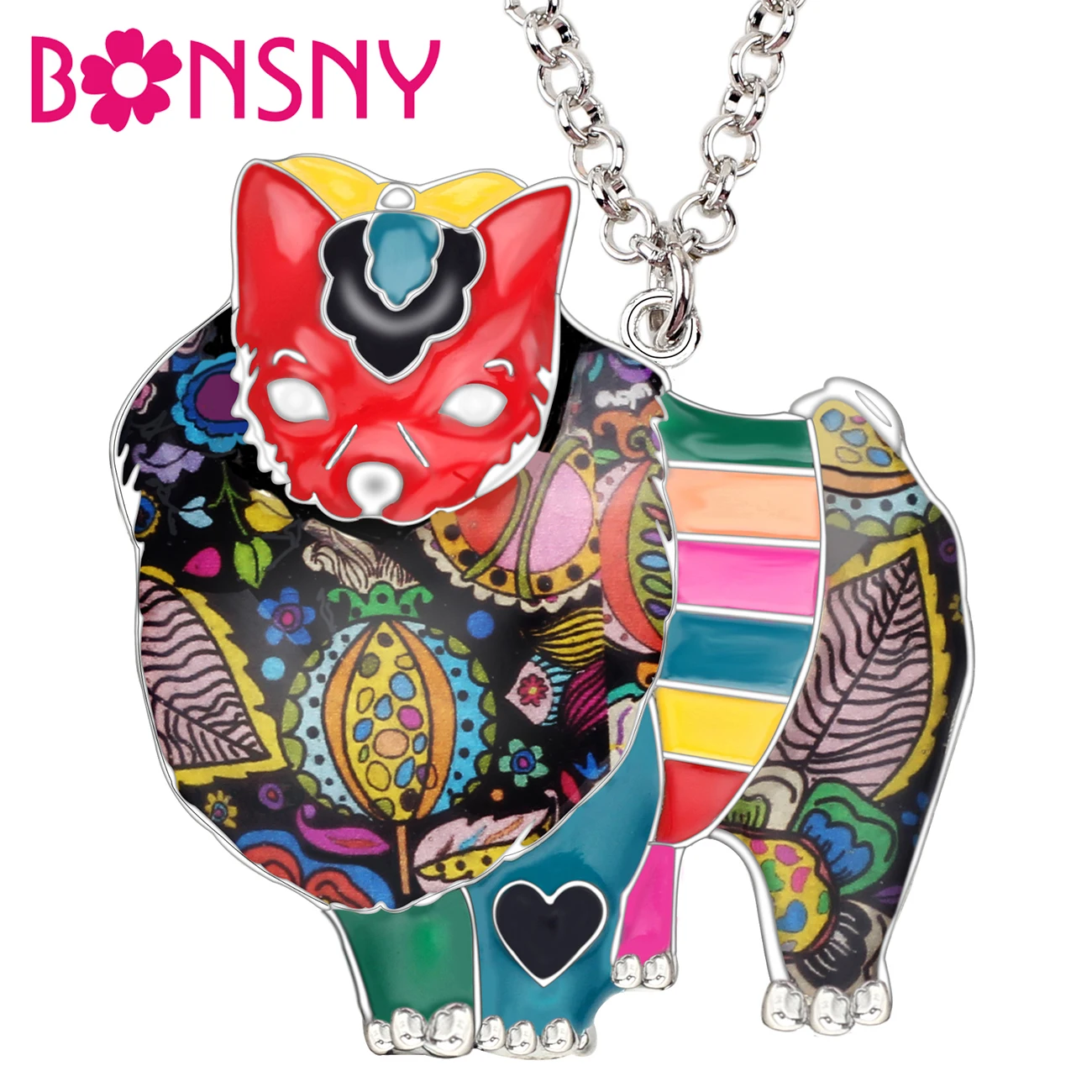 Bonsny Original Enamel Alloy Pomeranian Dog Necklace Chain Collar Jewelry For Women Girls Pet Lovers Gift Accessories Drop Ship | Украшения