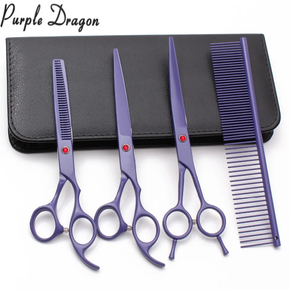 

Z3102 U4Pcs 7" Purple Dragon Grooming For Dog Comb+Cutting+Thinning+UP Curve Shears Professional Pets Scissors Clippers For Dogs